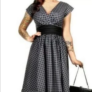Retrolicious Black and Gray Polka Dot Midi Dress
